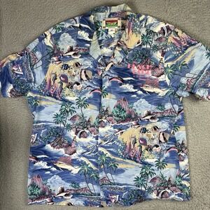 Vintage Banana Jack Button Up Hawaiian Style Shirt Beach Club Wi Fishing Fish XL